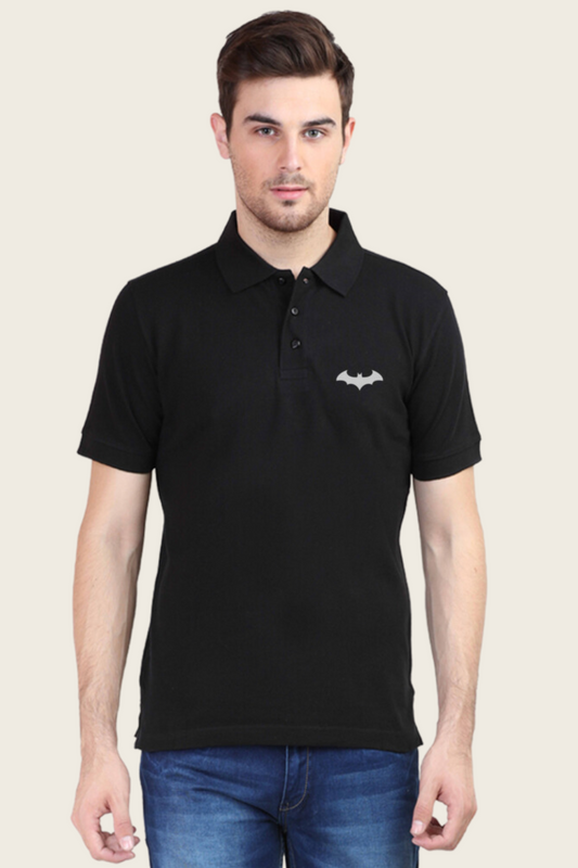 Batman Logo Embroidered Black Polo T-Shirt