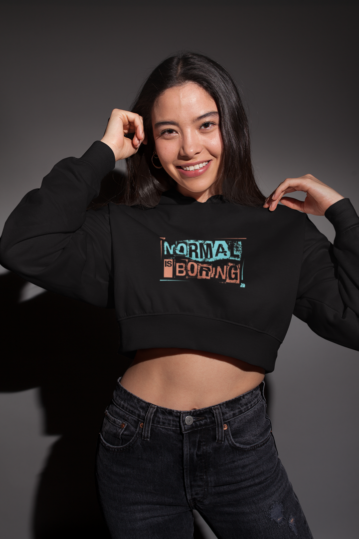 Normal is Boring Black Crop Hoodie