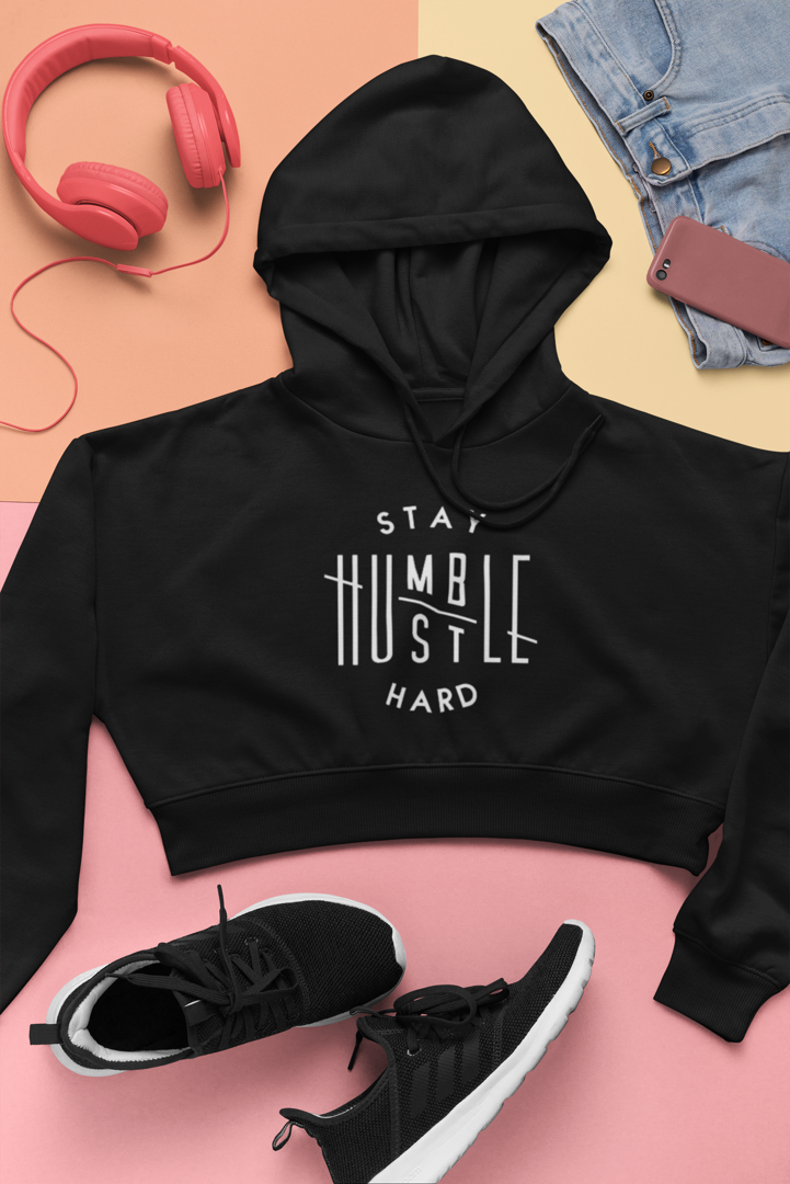 Stay Humble Hustle Hard Black Crop Hoodie