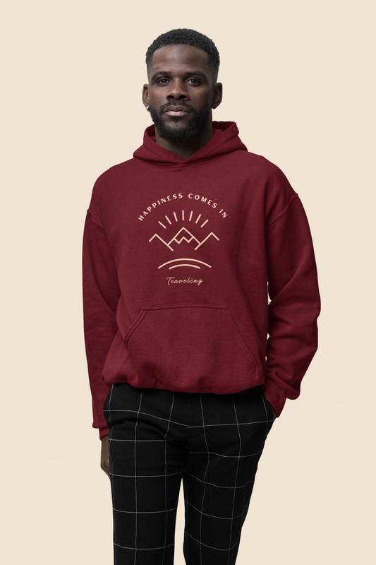 Happiness Comes in Traveling Adventure Inspired Maroon Hoodie
