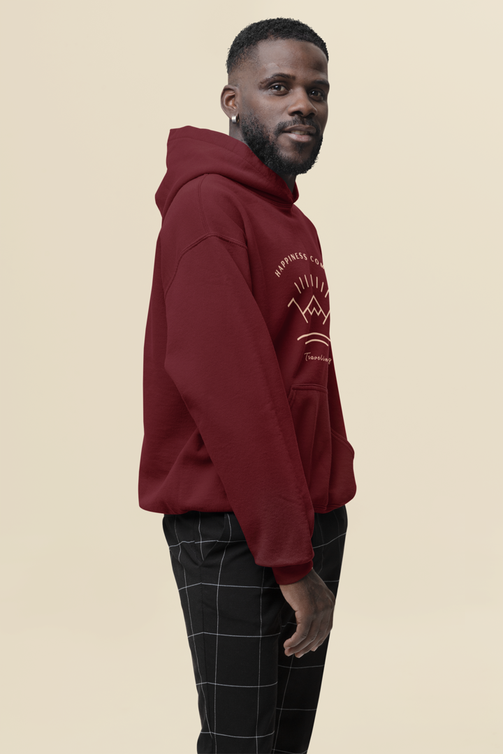 Happiness Comes in Traveling Adventure Inspired Maroon Hoodie