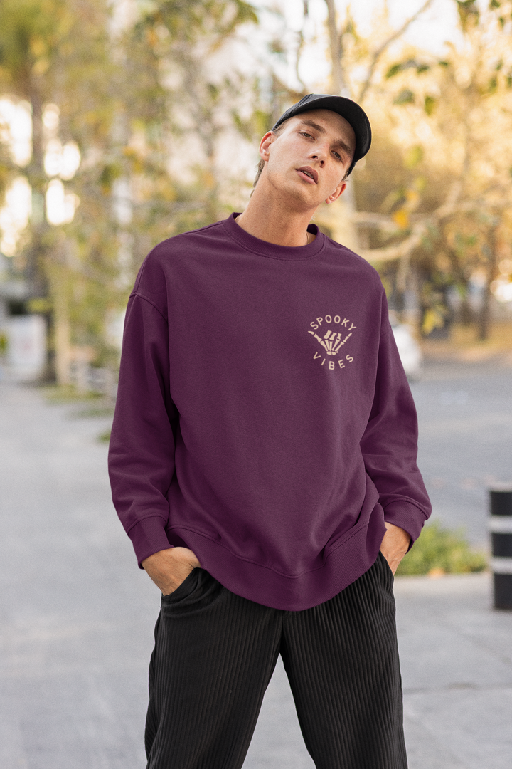 Spooky Vibes Skeleton Hand Maroon Sweatshirt