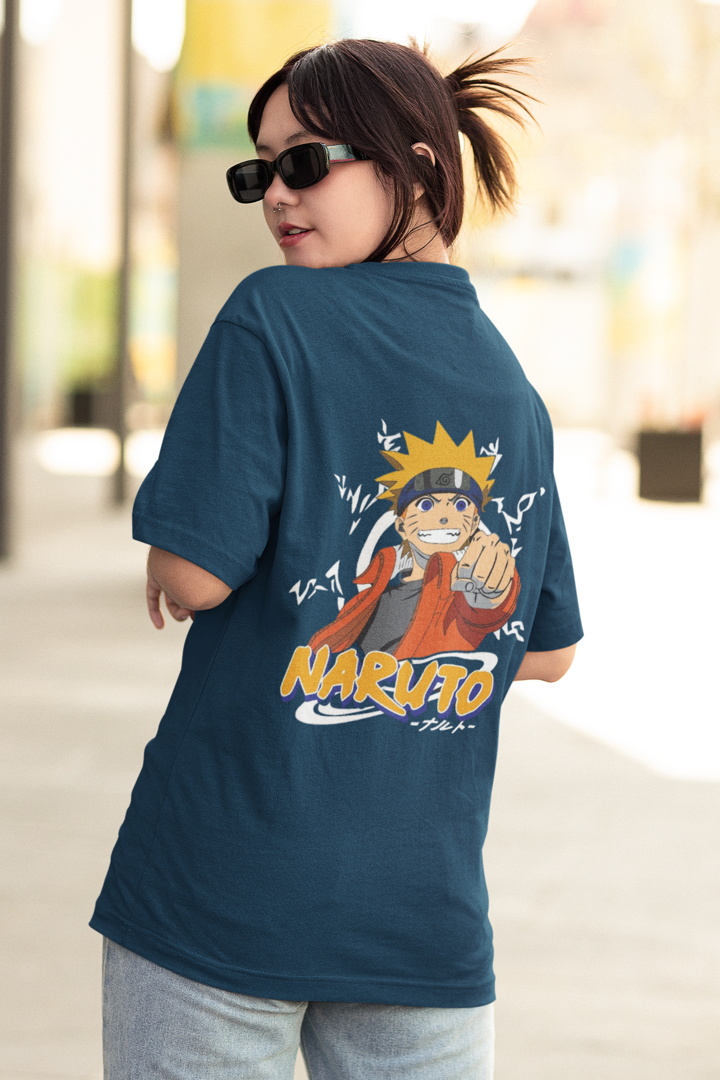 Naruto Leaf Village Pride Unisex Blue Oversized T-Shirt