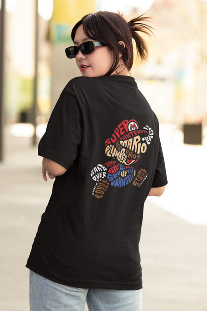 Classic Hero Unisex Oversized Mario-Themed Black T-Shirt