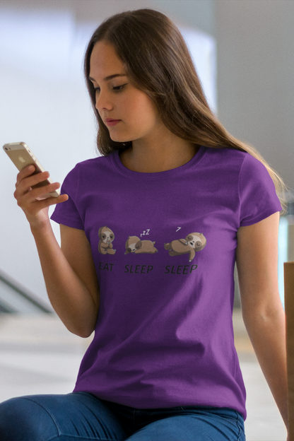 Sloth Mode On Women's Purple Round Neck Top