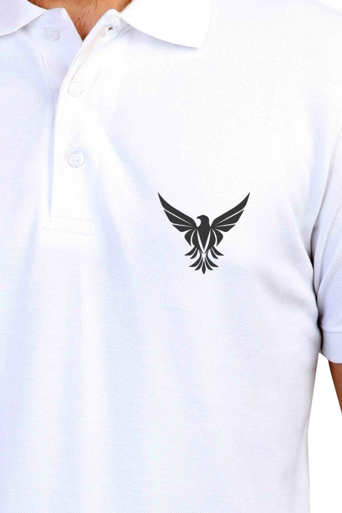 Minimalist Eagle Embroidery White Polo Tshirt