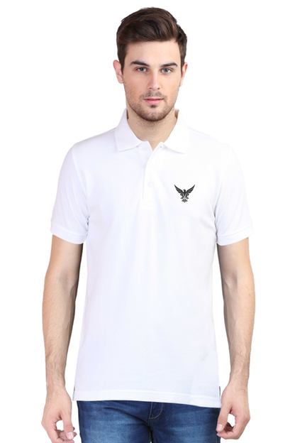 Minimalist Eagle Embroidery White Polo Tshirt