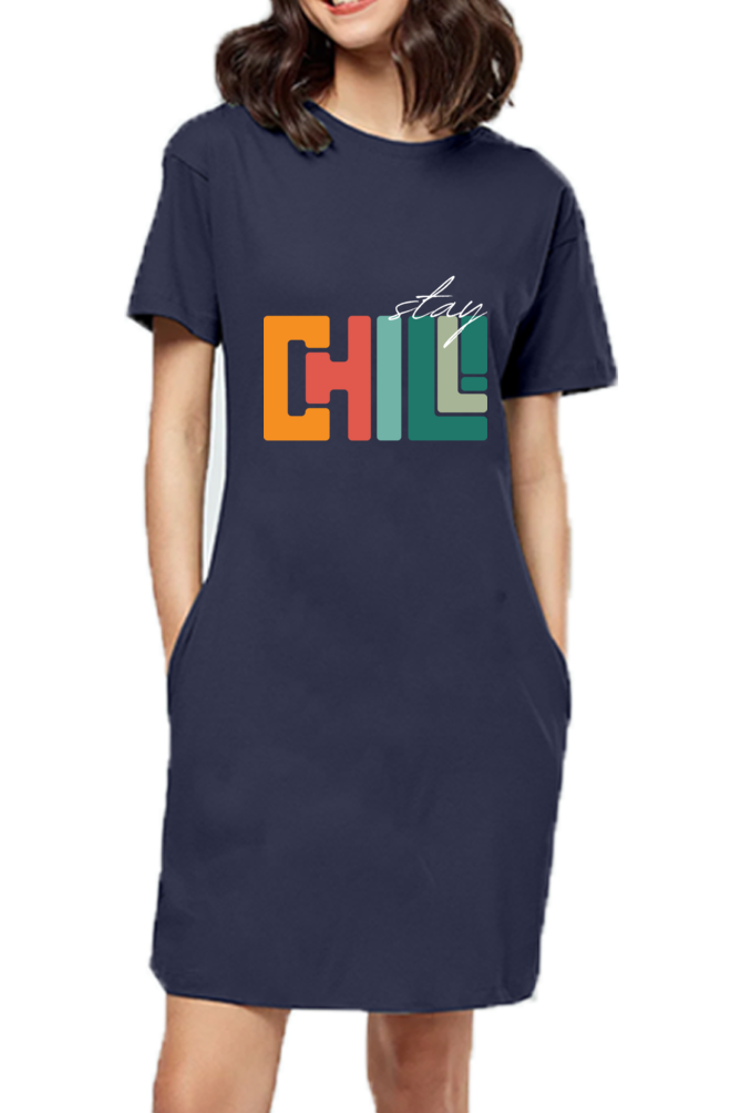 Stay Chill Navy Blue T-Shirt Dress