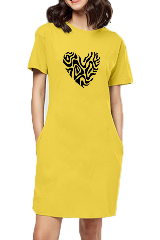 Yellow Heartbeat Designer T-Shirt Dress